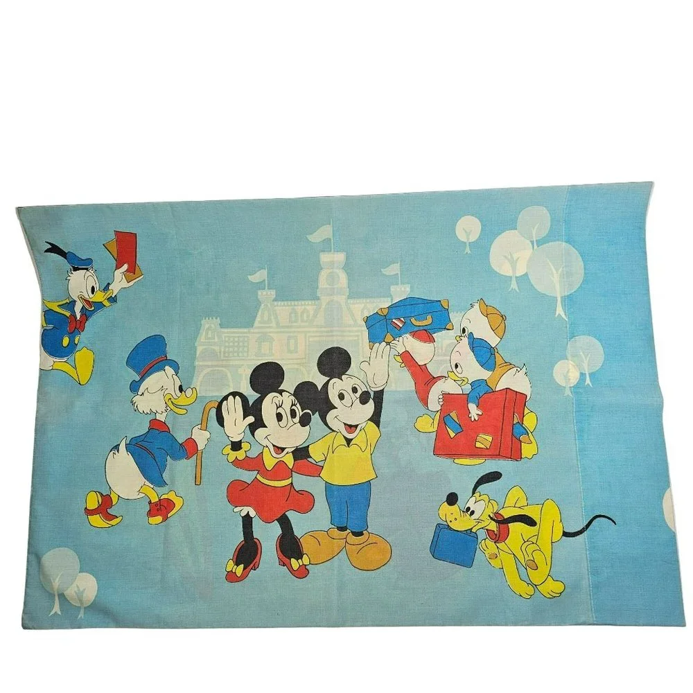 Vintage Disney MIckey Mouse & Friends Standard Size Pillowcase Blue